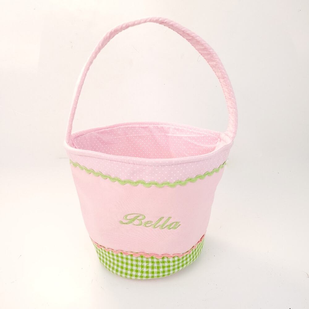 Monogram Easter Basket Bella Pink, Green Gingham Plaid Pastel, Preppy Spring